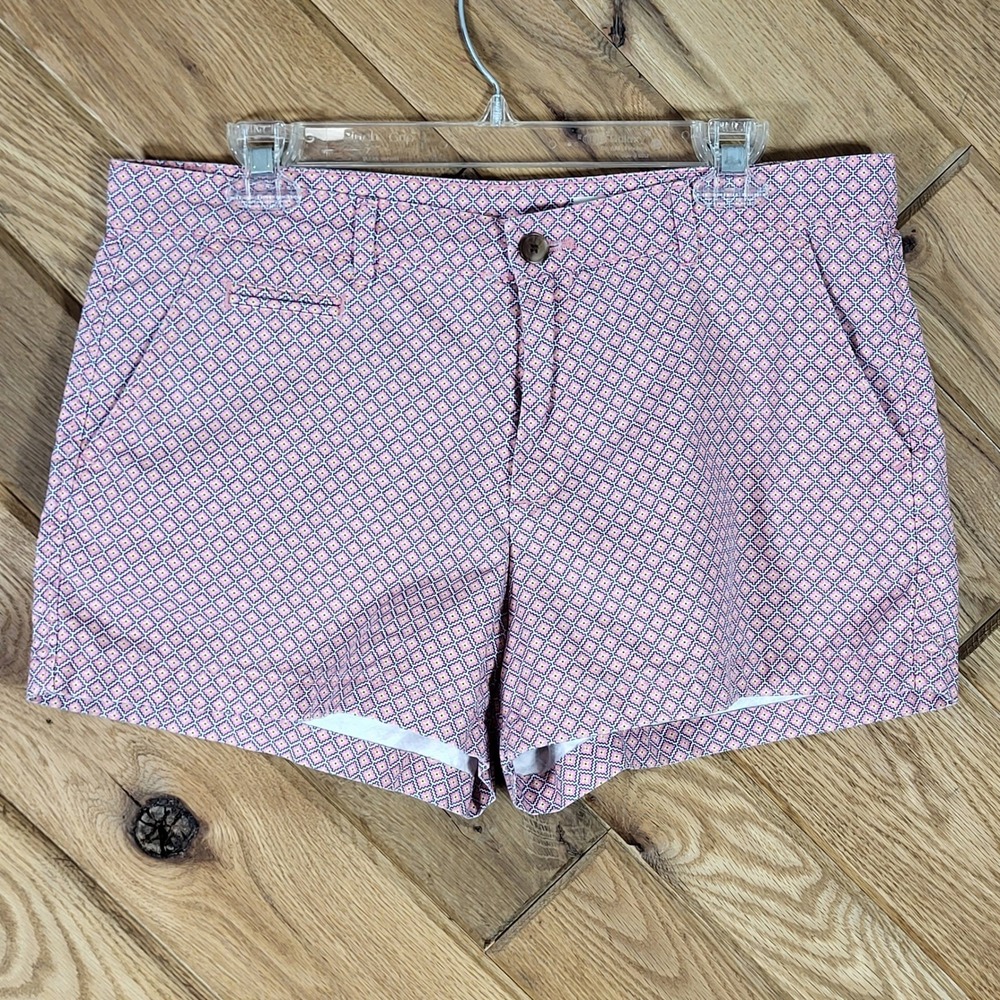 Gap Chino Shorts Women 10R Geometric Diamond Print Pink Yellow Cotton Pockets